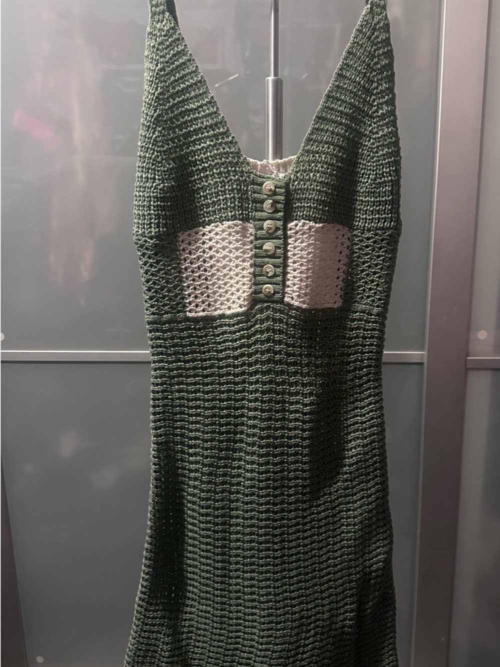 Emory Park Green Crochet Strapless Dress with Cream Bust Panel